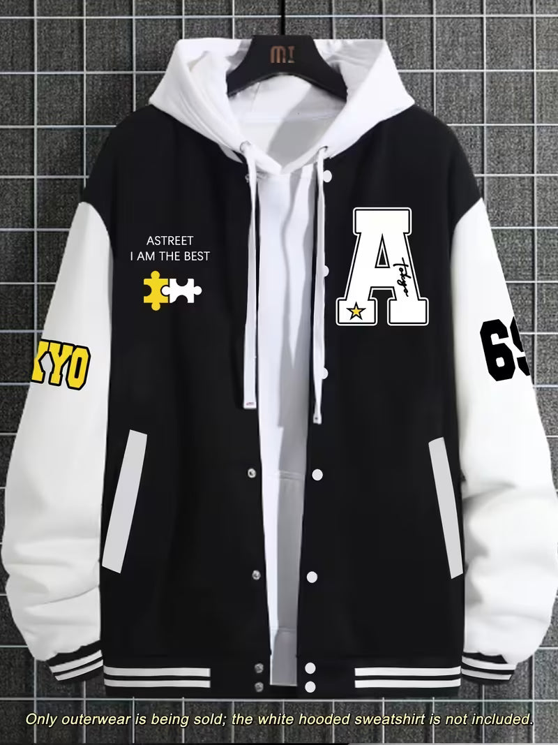 Men's Baseball Collar Colour Block Jacket