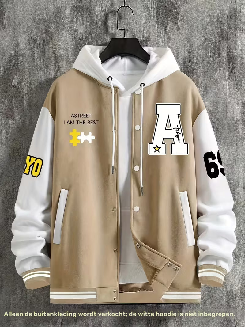Men's Baseball Collar Colour Block Jacket