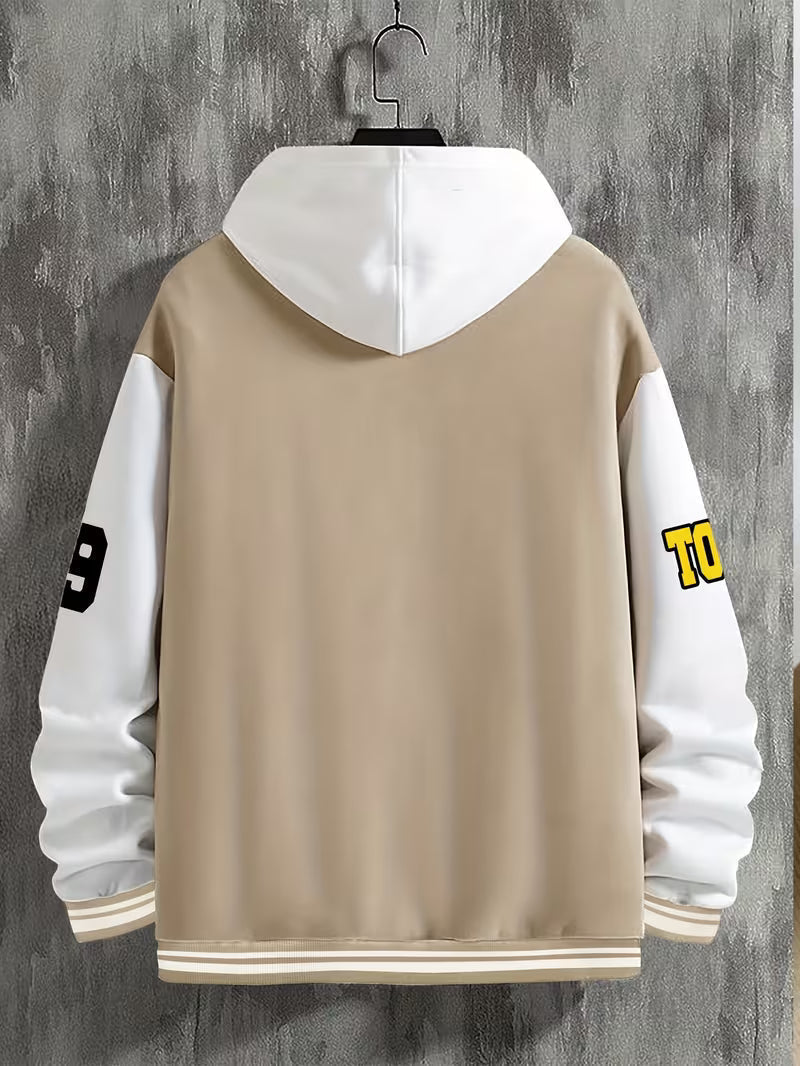 Men's Baseball Collar Colour Block Jacket