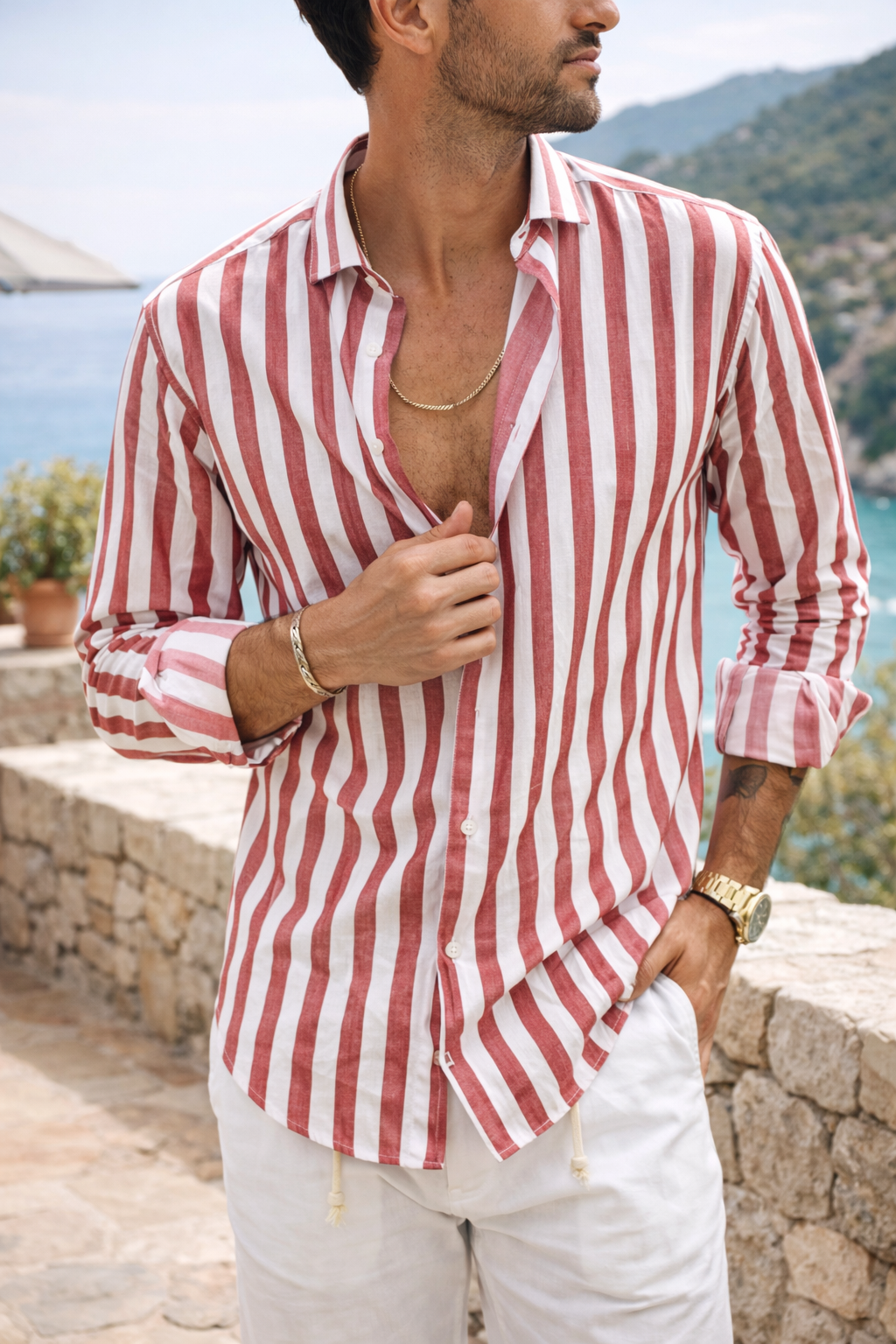 Men's Striped Long Sleeve Resort Shirt