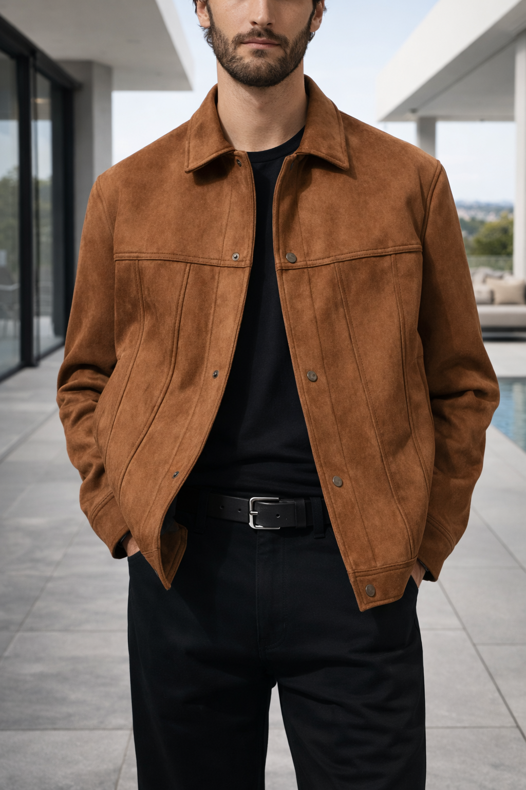 Men's Suede Button Front Trucker
