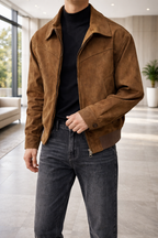 Men's Suede Leather Zip Jacket