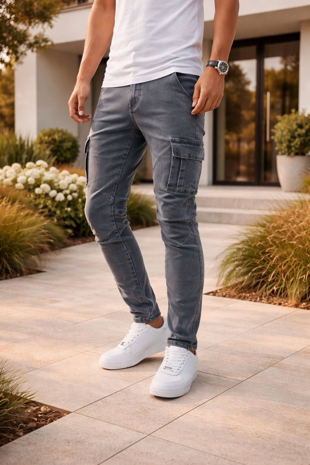 Men's Slim Fit Denim Cargo Jeans