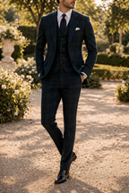 Men's Check Three-Piece Wedding Suit