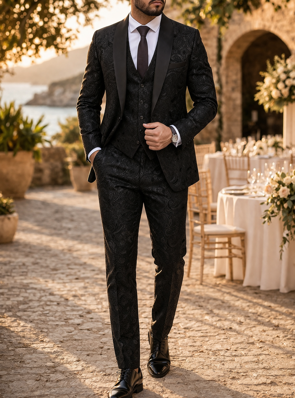 Men's Patterned Shawl Lapel Suit
