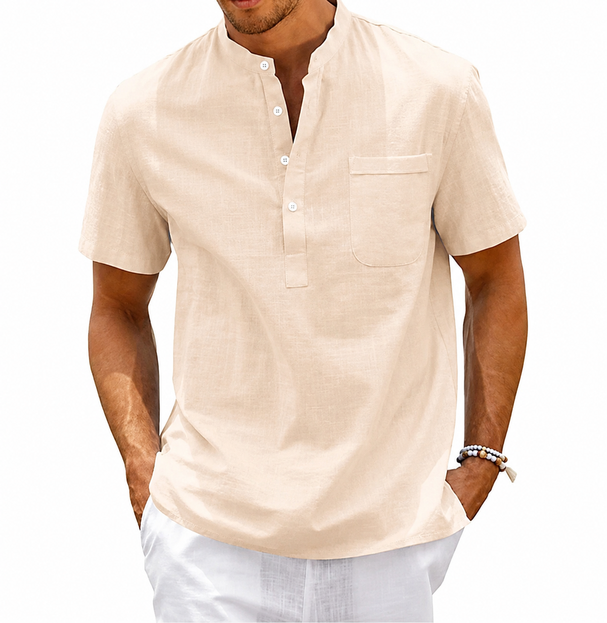 Men's Henley Band Collar Shirt