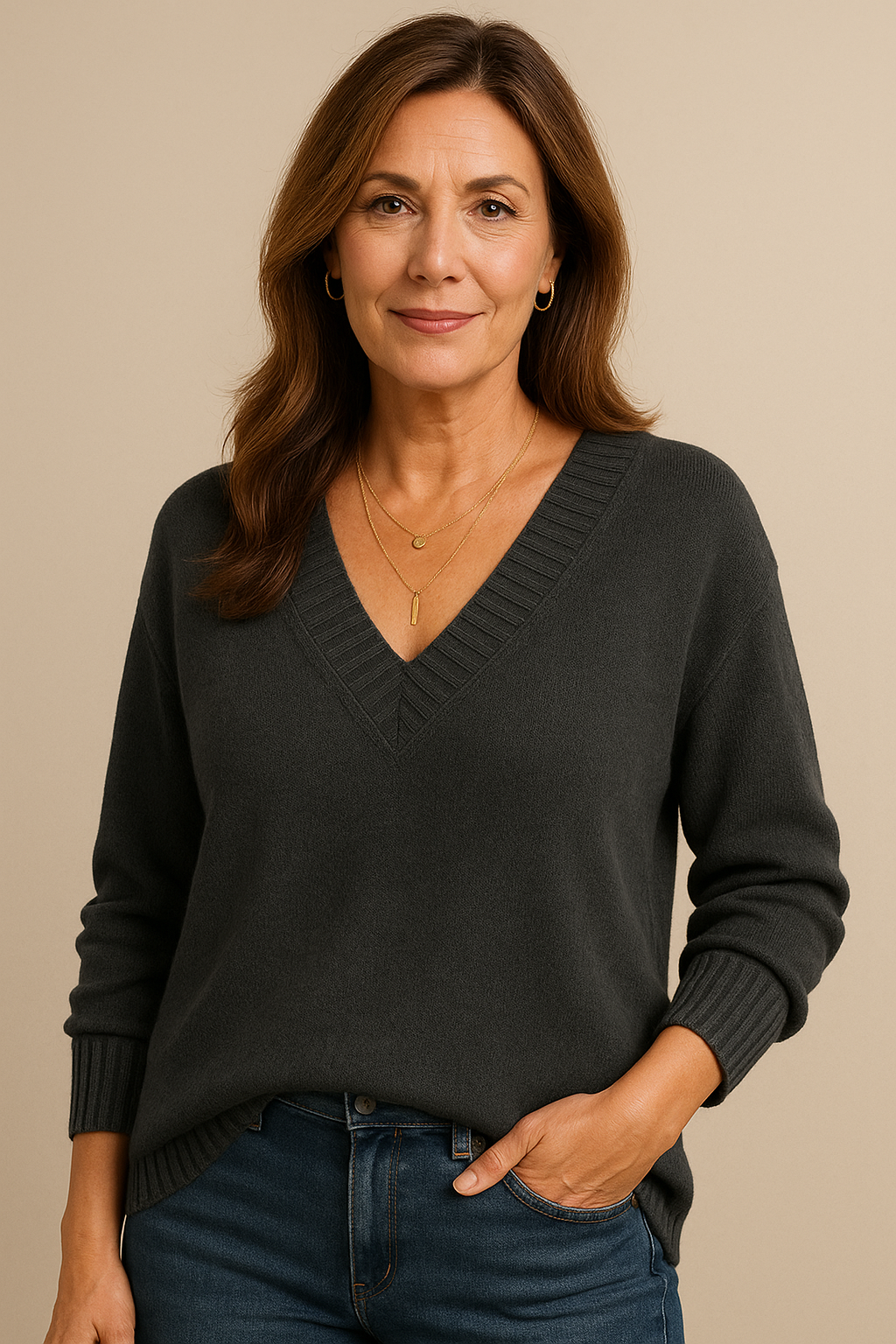 Women's Long-Sleeve V-Neck Knitted Jumper