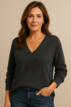 Women's Long-Sleeve V-Neck Knitted Jumper