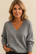 Women's Long-Sleeve V-Neck Knitted Jumper