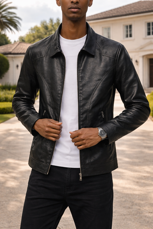 Men's Classic Collar Leather Jacket