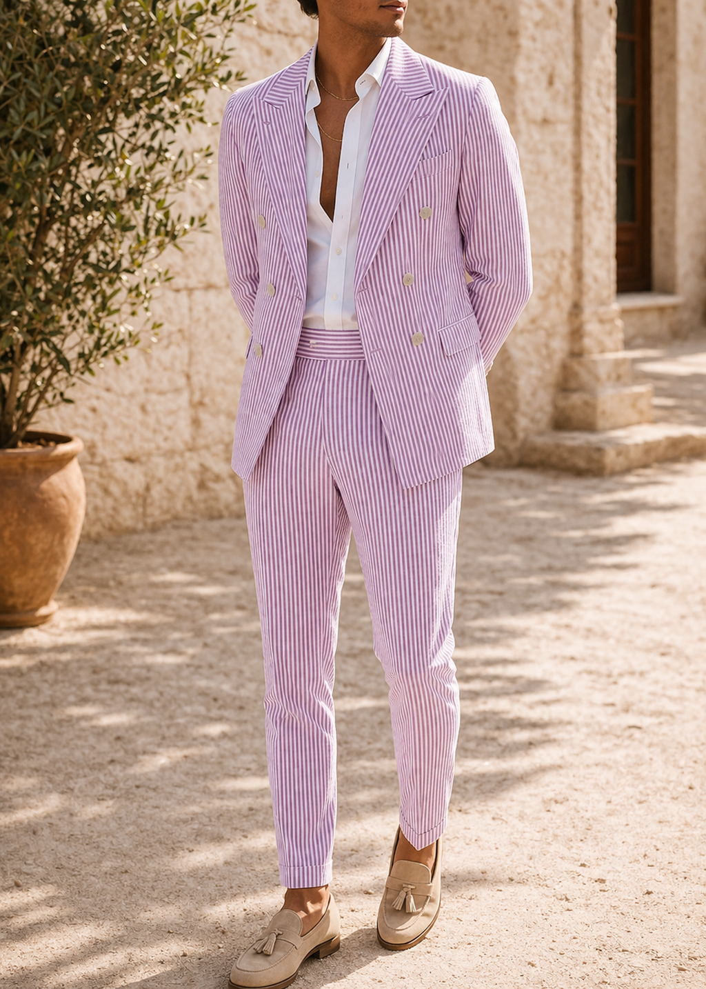 Men's Double Breasted Striped Suit