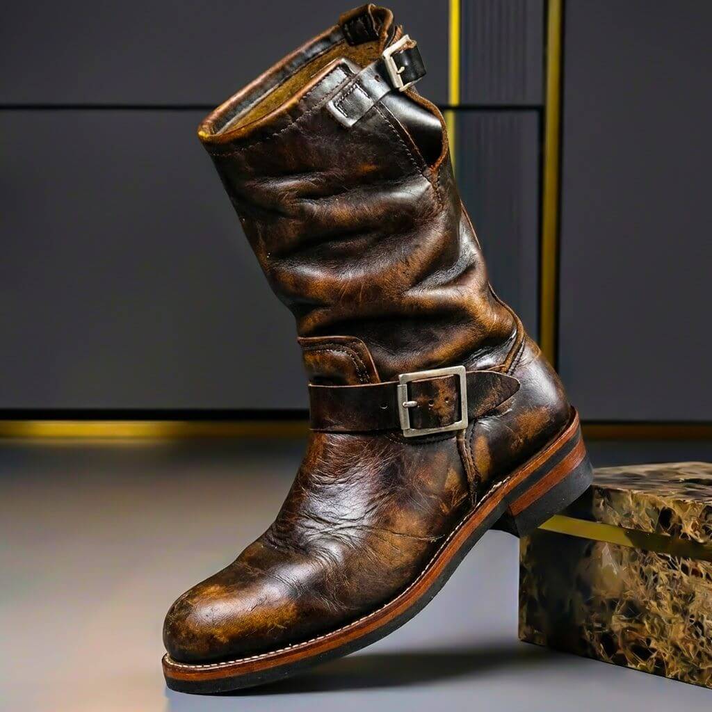 Men's Mid Calf Buckle Engineer Boots