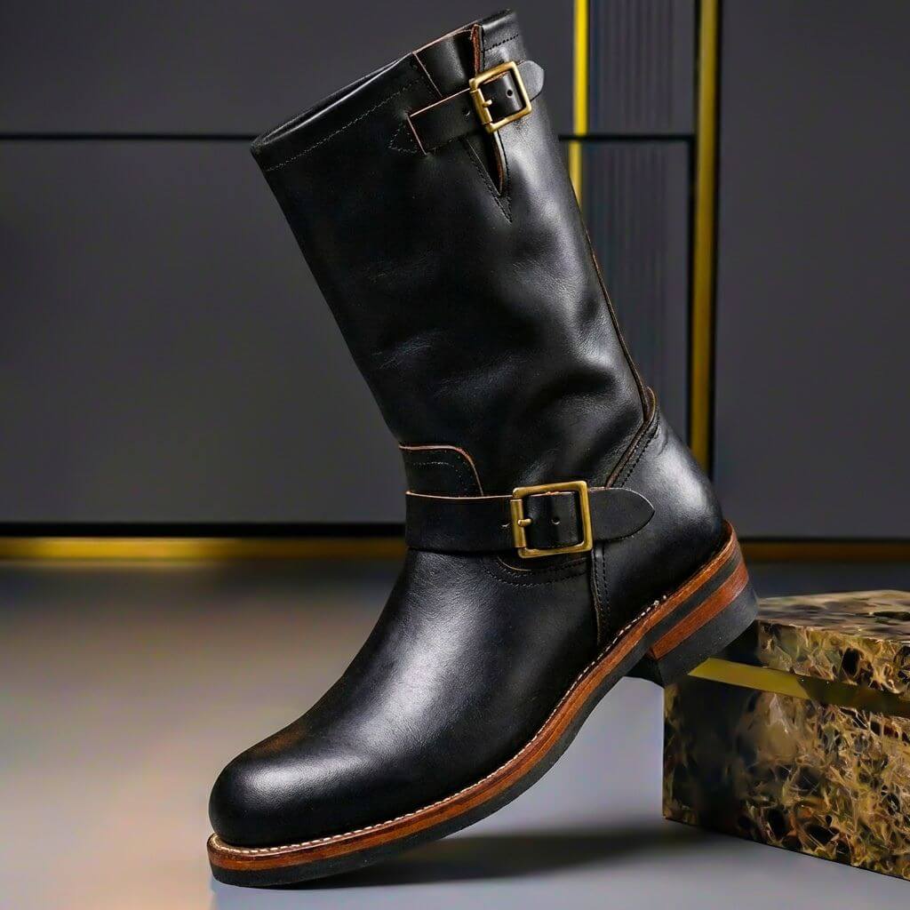 Men's Mid Calf Buckle Engineer Boots