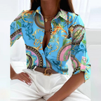 Women's Printed Satin-Look Button-Up Blouse