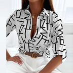 Women's Printed Satin-Look Button-Up Blouse