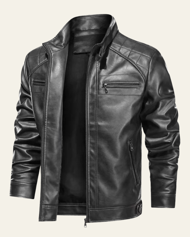 Men's Zip Up Stand Collar Biker Jacket
