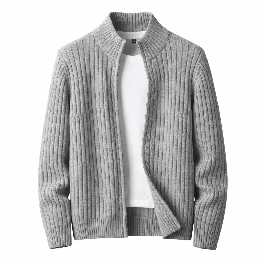 Men's Ribbed Knit Zip Cardigan