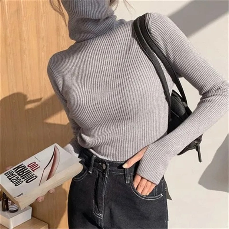 Women's Ribbed Roll Neck Jumper