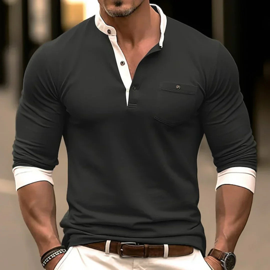 Men's Contrast Collar Henley Shirt