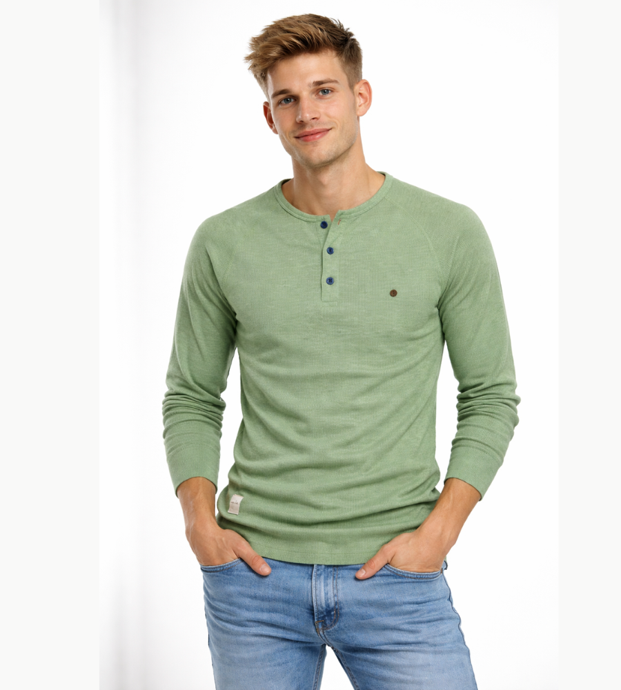 Men's Button Neck Long Sleeve Henley
