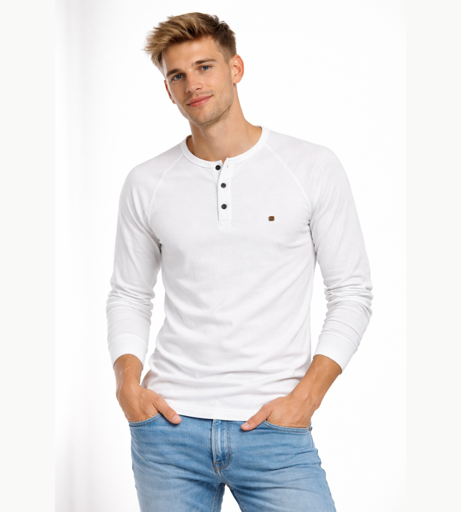 Men's Button Neck Long Sleeve Henley