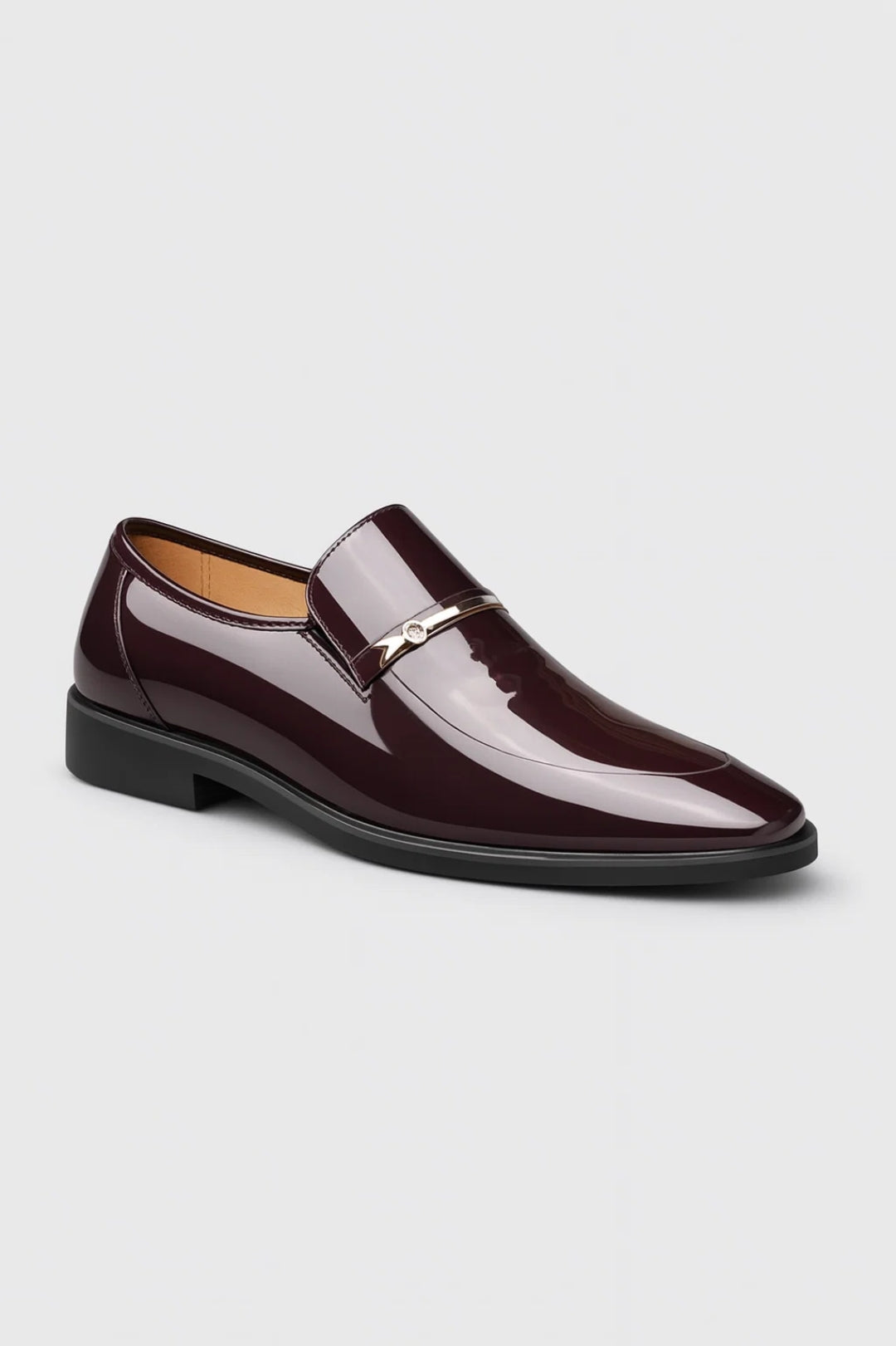 Men's Metal Bar Patent Loafers