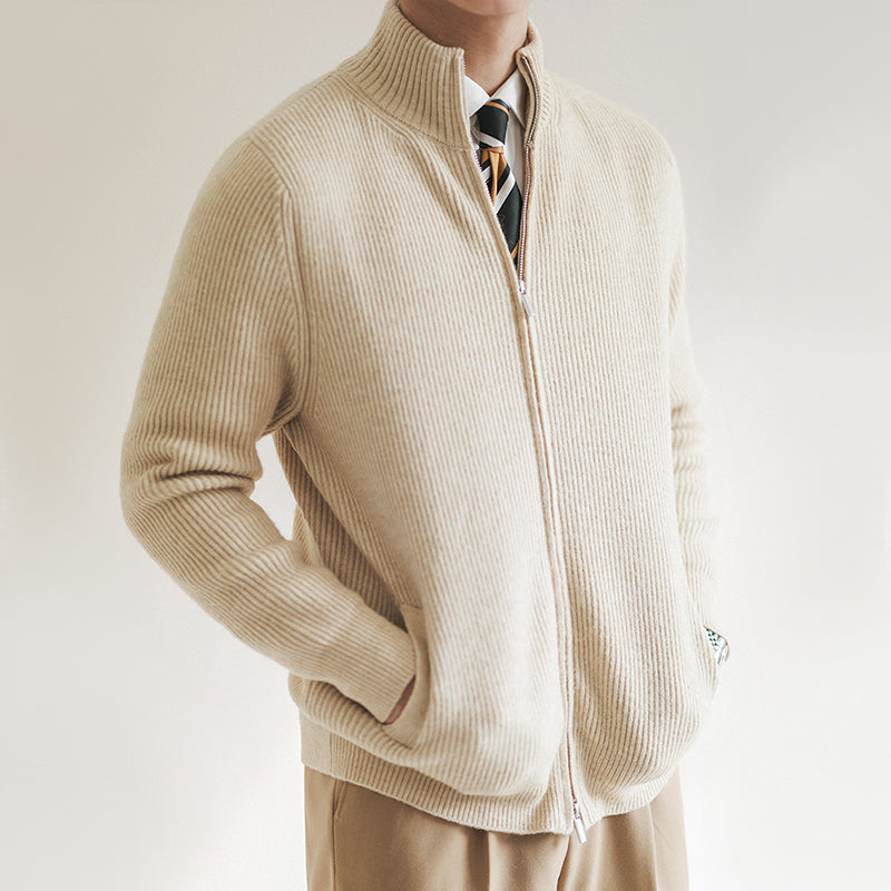 Men's Full Zip Ribbed Knit Cardigan