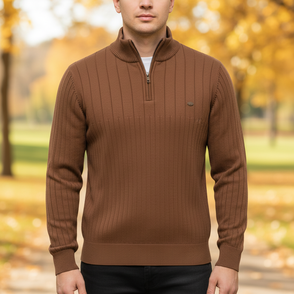 Men's Raised Collar Textured Jumper