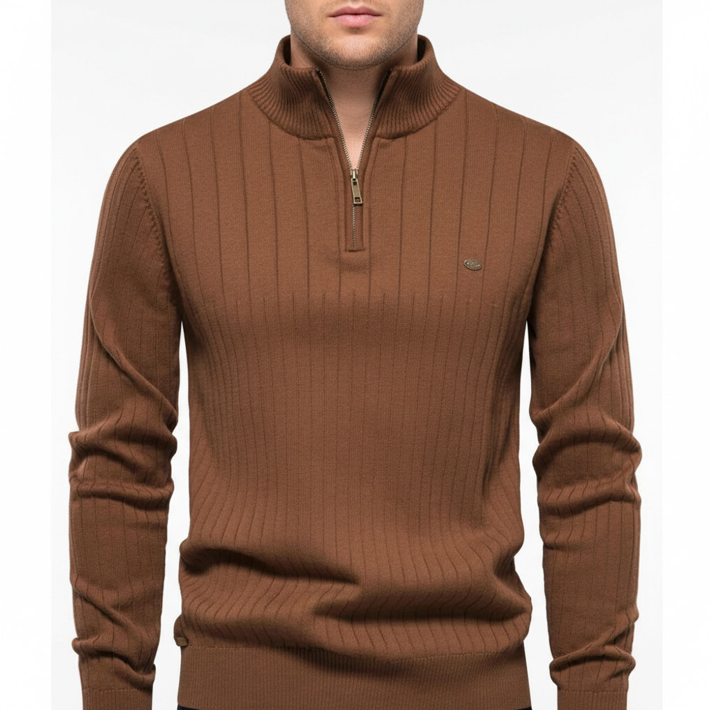 Men's Raised Collar Textured Jumper