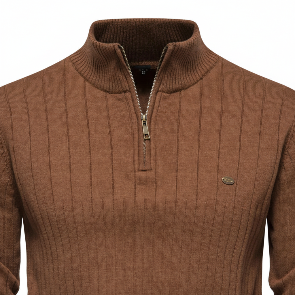 Men's Raised Collar Textured Jumper