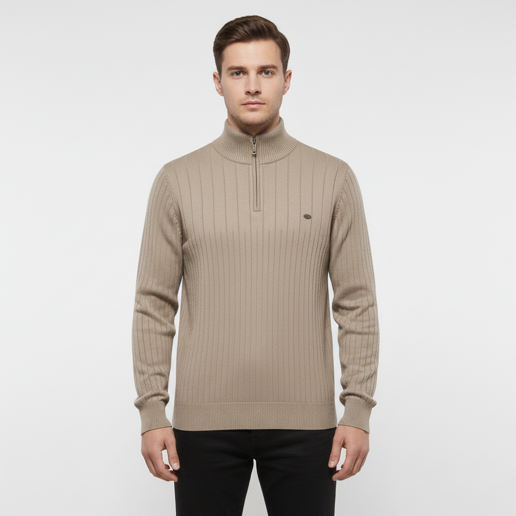 Men's Raised Collar Textured Jumper