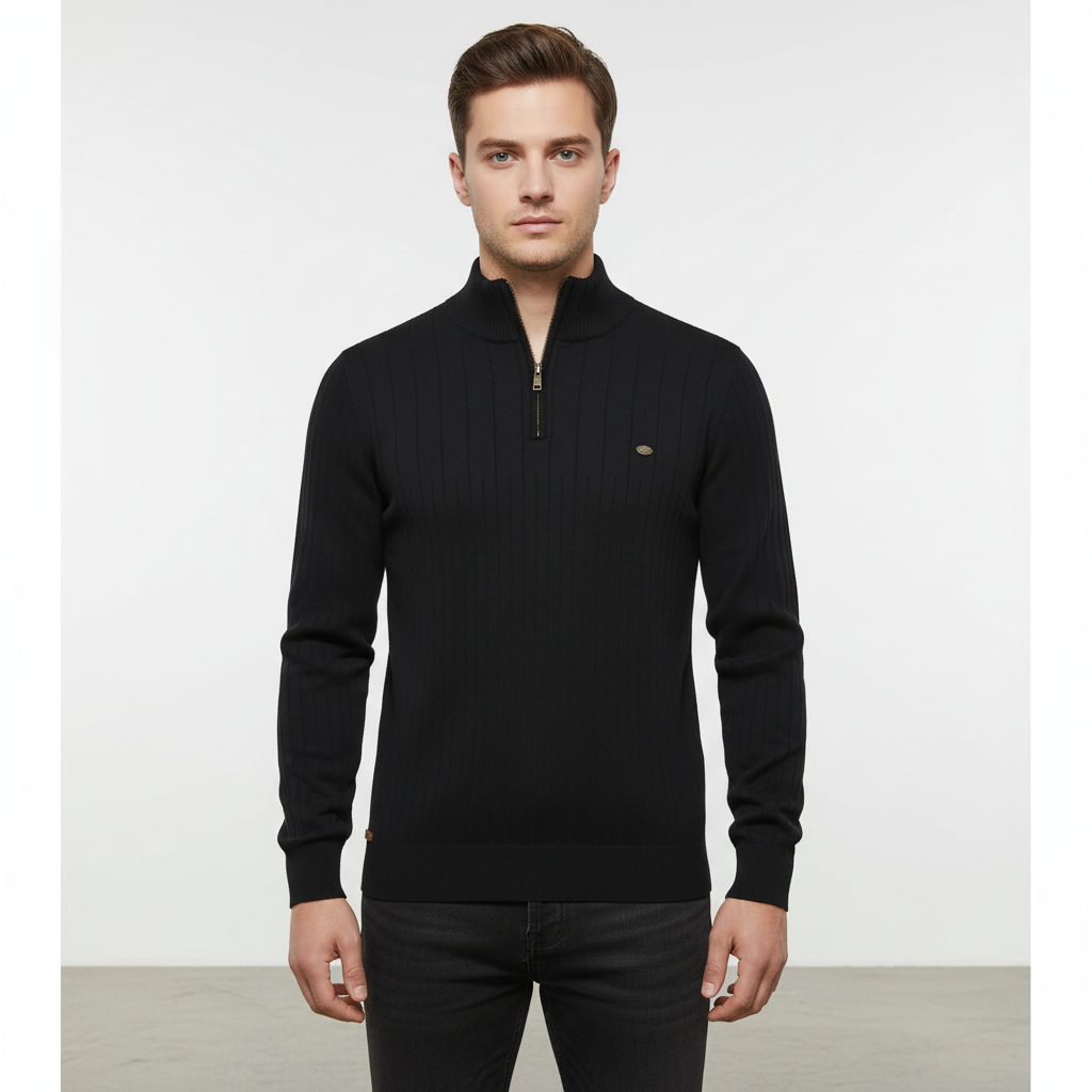 Men's Raised Collar Textured Jumper
