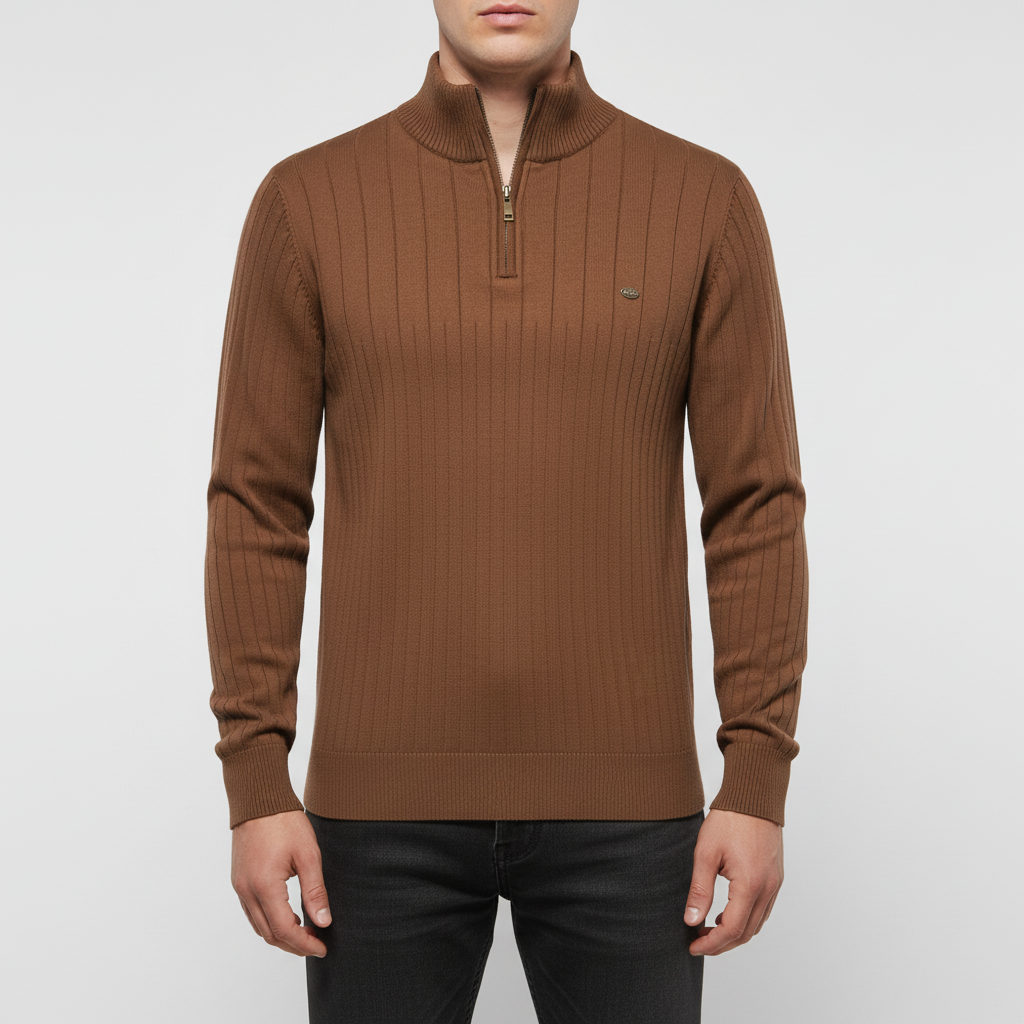 Men's Raised Collar Textured Jumper