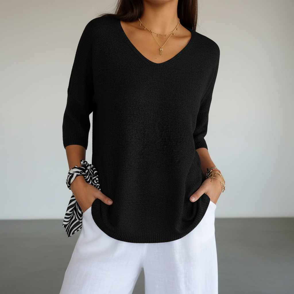 Women's Relaxed V-Neck Knit Top