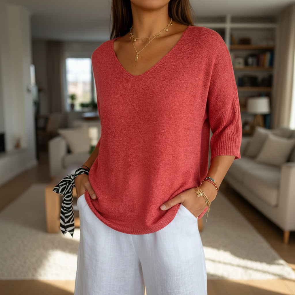 Women's Relaxed V-Neck Knit Top