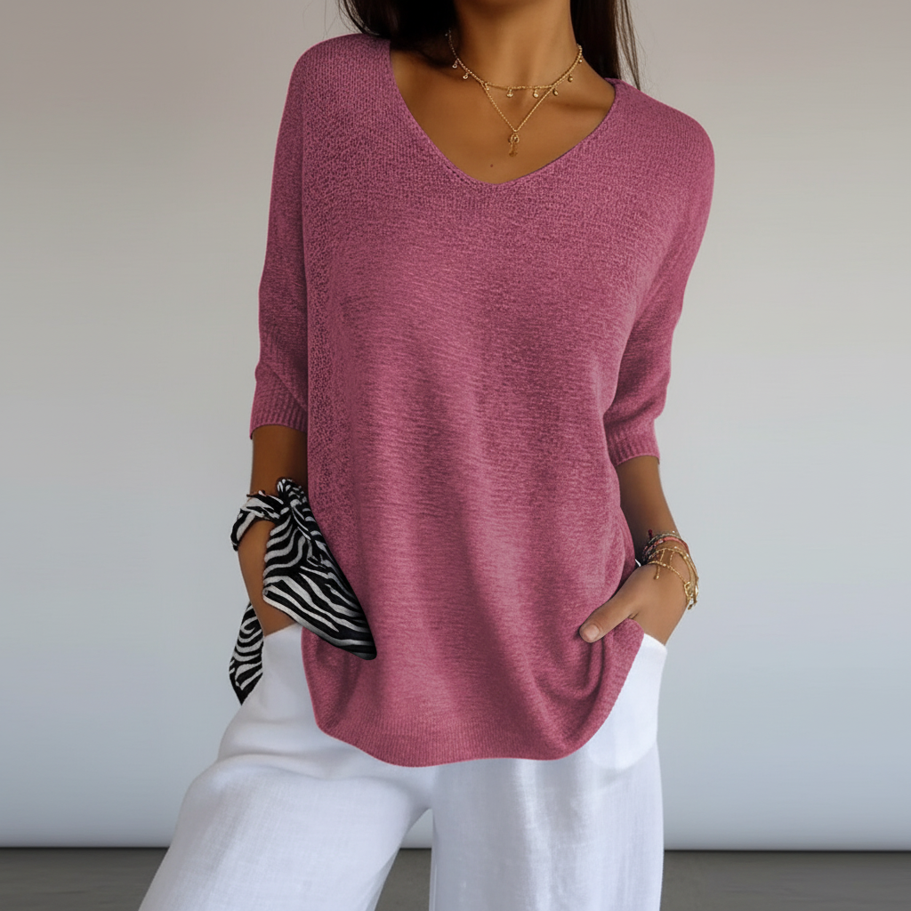 Women's Relaxed V-Neck Knit Top