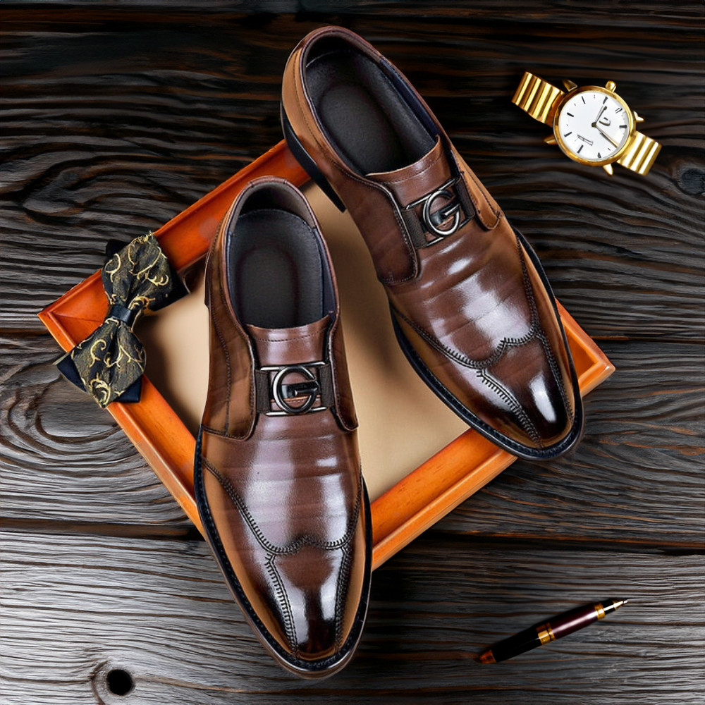 Men's Buckle Leather Monk Shoes