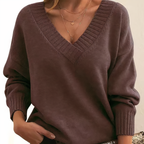 Women's Long-Sleeve V-Neck Knitted Jumper
