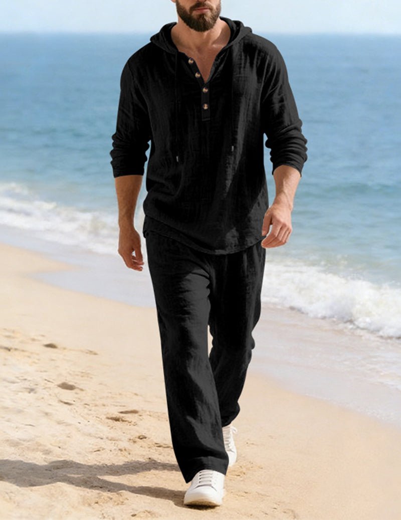 Men's Hooded Henley Lounge Set