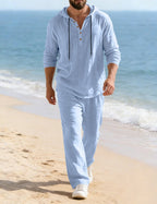 Men's Hooded Henley Lounge Set