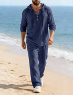 Men's Hooded Henley Lounge Set