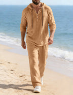 Men's Hooded Henley Lounge Set