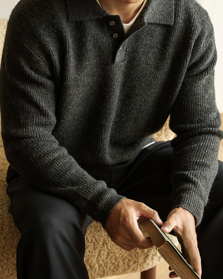 Men's Ribbed Polo Neck Jumper