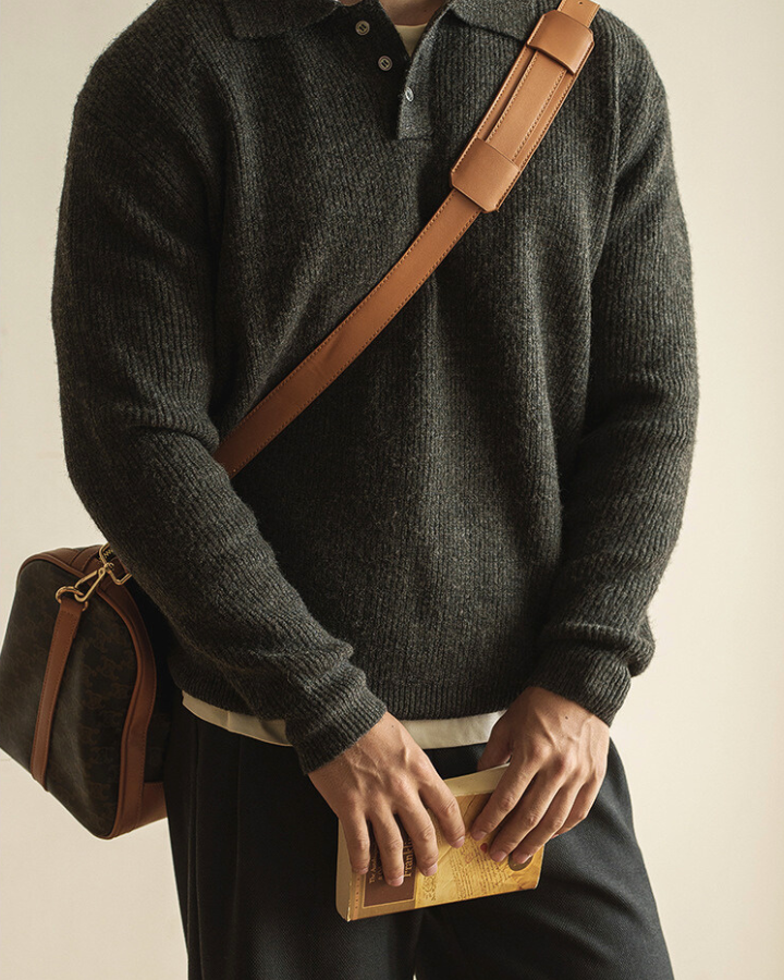 Men's Ribbed Polo Neck Jumper
