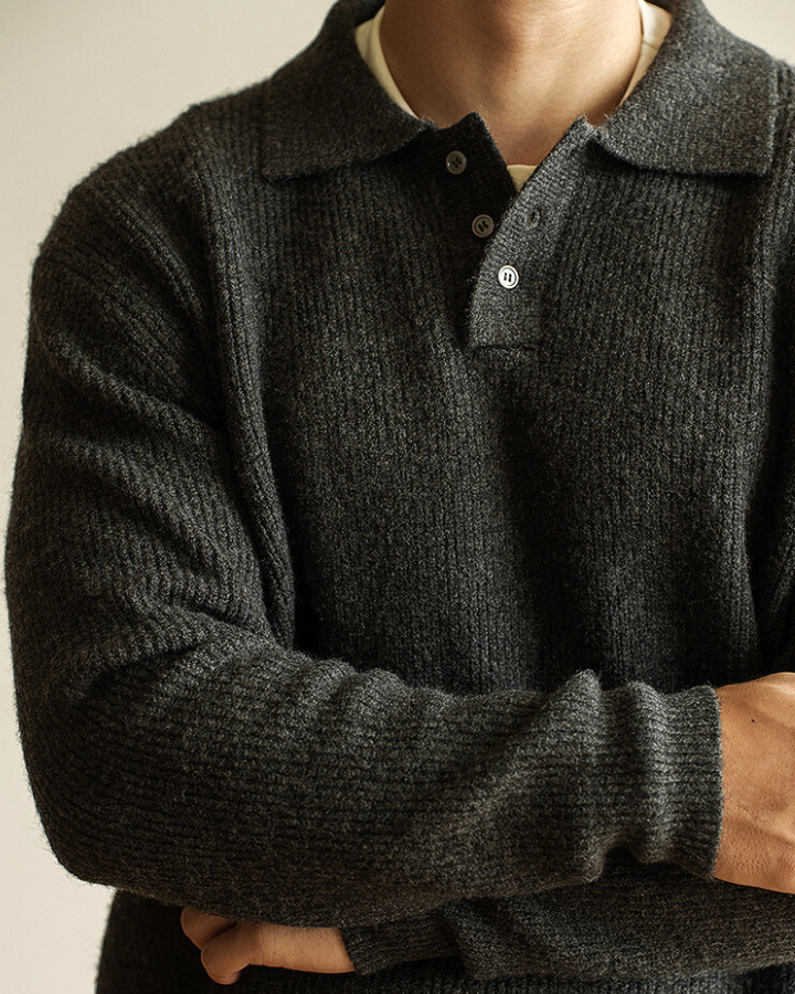 Men's Ribbed Polo Neck Jumper