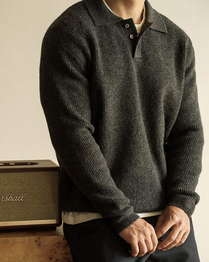 Men's Ribbed Polo Neck Jumper