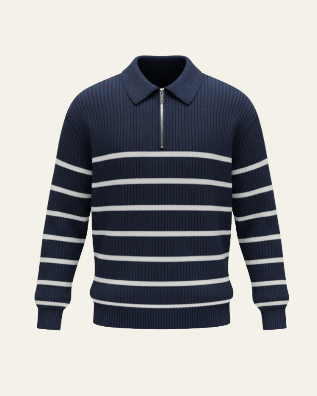 Men's Ribbed Half-Zip Polo Jumper