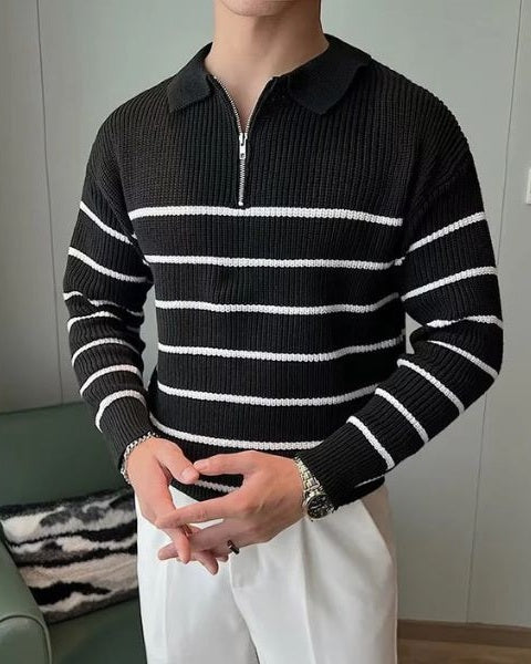 Men's Ribbed Half-Zip Polo Jumper