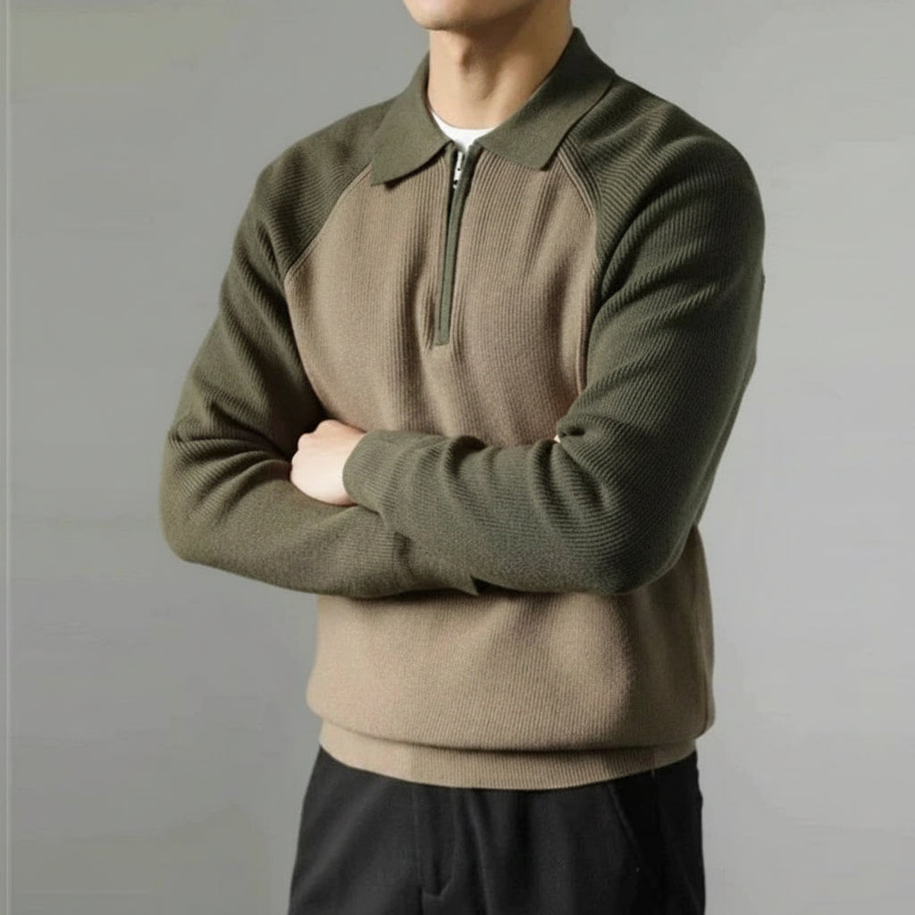 Men's Raglan Sleeve Zip Polo Jumper