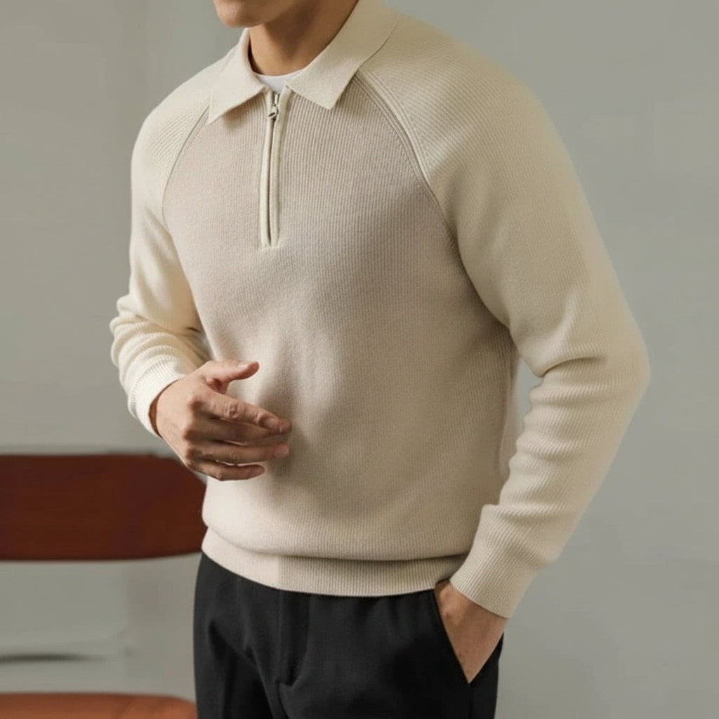 Men's Raglan Sleeve Zip Polo Jumper